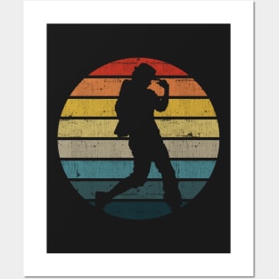 Breakdance Dancer Silhouette On A Distressed Retro Sunset print Posters and Art